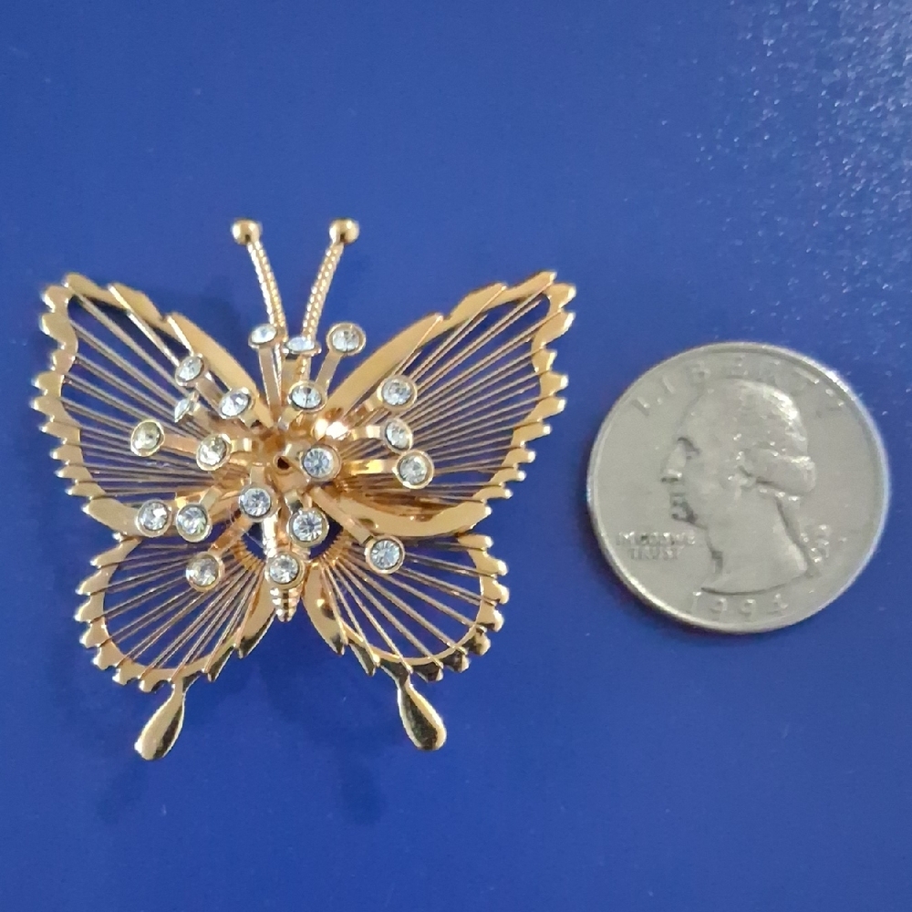 Monet Gold Butterfly Brooch with Crystals